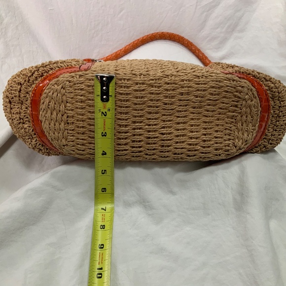 Woven Straw and Orange Patent Leather Brighton Bag - Picture 6 of 10